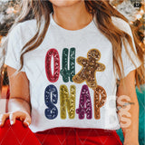 DTF Transfer - DTF005002 Oh Snap Gingerbread Man Faux Embroidery/Glitter