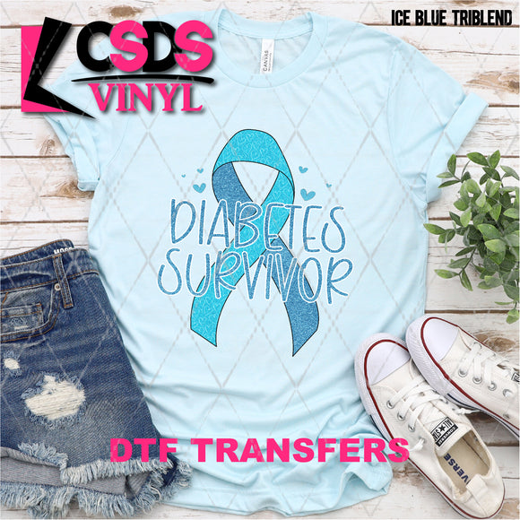 DTF Transfer - DTF005013 Diabetes Survivor Blue Ribbon Faux Glitter