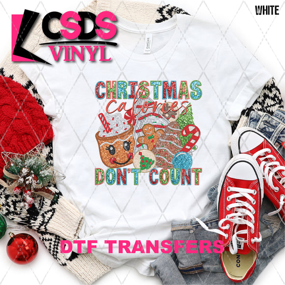 DTF Transfer - DTF005365 Christmas Calories Don't Count Faux Embroidery/Glitter