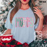 DTF Transfer - DTF005376 Pastel Merry Faux Embroidery/Glitter