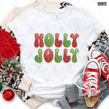 DTF Transfer - DTF005377 Holly Jolly Red and Green Faux Embroidery/Sequins
