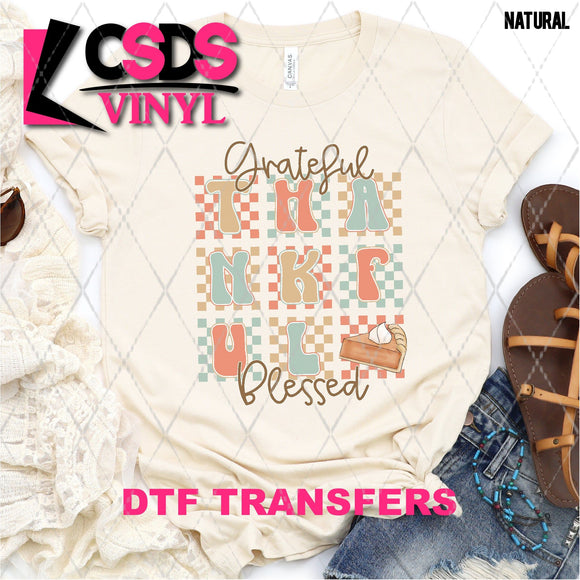 DTF Transfer - DTF005390 Grateful Thankful Blessed Groovy Checkered Letters