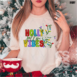 DTF Transfer - DTF005395 Holly Jolly Vibes Skeleton Hand and Lights Faux Embroidery