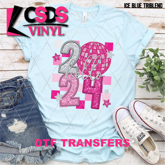 DTF Transfer - DTF005423 Hello 2024 Pink Disco Ball