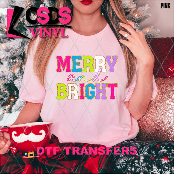 DTF Transfer - DTF005465 Merry and Bright Colorful Varsity Faux Glitter