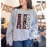 DTF Transfer - DTF005909 Sporty Mascot Aggies Maroon Light Grey