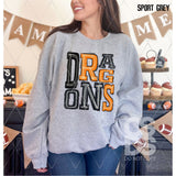 DTF Transfer - DTF006179 Sporty Mascot Dragons Black Orange