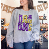 DTF Transfer - DTF006181 Sporty Mascot Dragons Purple Gold