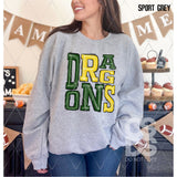 DTF Transfer - DTF006182 Sporty Mascot Dragons Hunter Green Yellow