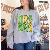 DTF Transfer - DTF006184 Sporty Mascot Dragons Green Yellow