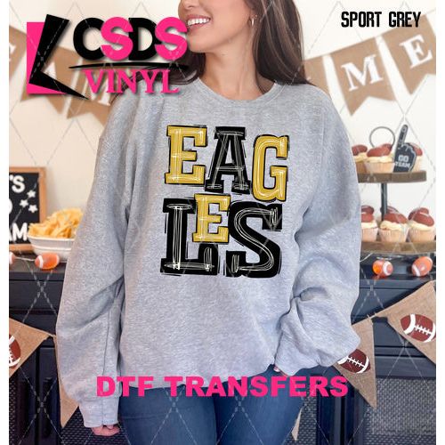 DTF Transfer - DTF006197 Sporty Mascot Eagles Black Gold