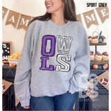 DTF Transfer - DTF006453 Sporty Mascot Owls Purple White