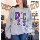 DTF Transfer - DTF006574 Sporty Mascot Rockets Purple Light Gray