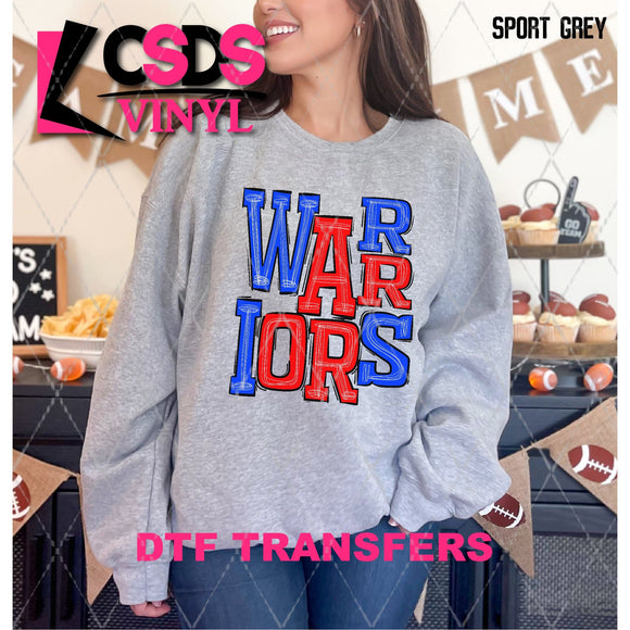 DTF Transfer - DTF006685 Sporty Mascot Warriors Royal Blue Red