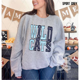 DTF Transfer - DTF006699 Sporty Mascot Wildcats Light Blue Navy