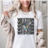 DTF Transfer - DTF007066 Western Cow Skull Stacked Word Art