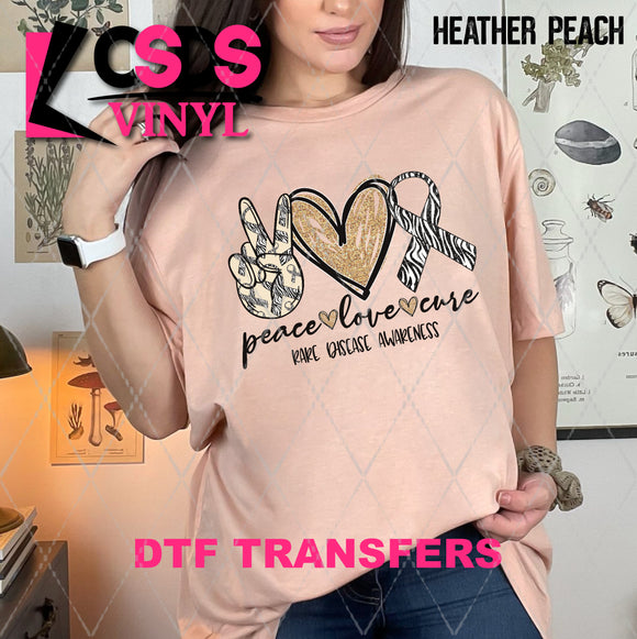 DTF Transfer - DTF007162 Peace Love Cure Rare Disease Awareness Faux Gold Glitter