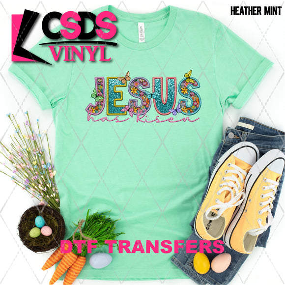 DTF Transfer - DTF007351 Jesus Has Risen Faux Embroidery/Glitter