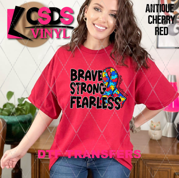 DTF Transfer - DTF007667 Brave Strong Fearless Autism Ribbon