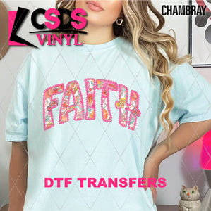 DTF Transfer - DTF007891 Faith Floral Faux Stitched