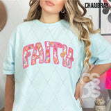 DTF Transfer - DTF007891 Faith Floral Faux Stitched