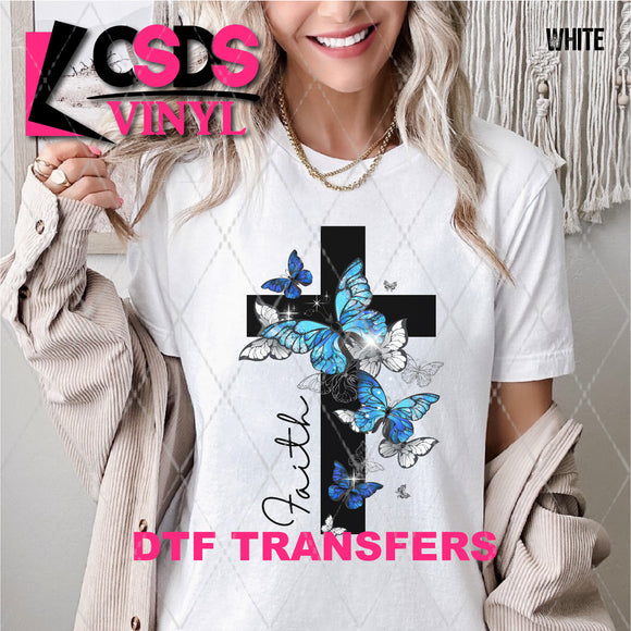 DTF Transfer - DTF007892 Faith Blue Butterfly Cross
