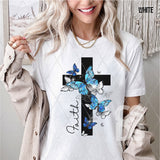 DTF Transfer - DTF007892 Faith Blue Butterfly Cross