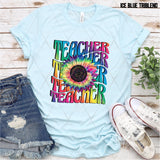 DTF Transfer - DTF008171 Teacher Rainbow Sunflower Stacked Word Art