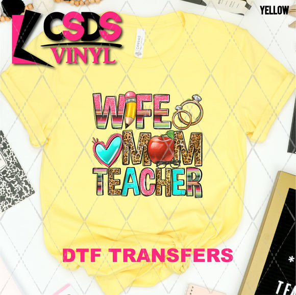 DTF Transfer - DTF008181 Wife Mom Teacher Leopard