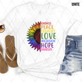 DTF Transfer - DTF008621 Kindness Peace Equality Love Inclusion Hope Diversity Half Sunflower