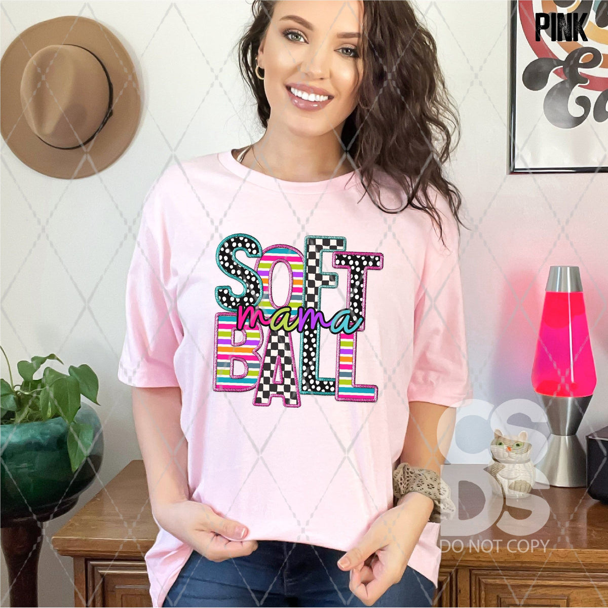 DTF Transfer - DTF008927 Softball Mama Colorful Letters Faux Embroider ...