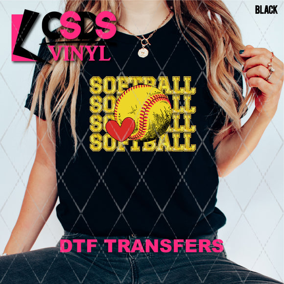DTF Transfer - DTF008929 Softball with Heart Stacked Word Art