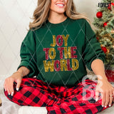 DTF Transfer - DTF009306 Joy to the World Red and Gold Faux Glitter/Embroidery