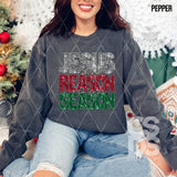 DTF Transfer - DTF009309 Jesus is the Reason for the Season Silver Red Green Faux Glitter/Embroidery