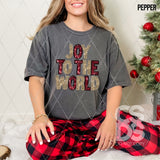 DTF Transfer - DTF009310 Joy to the World Soft Gold Red and Black Faux Glitter/Embroidery