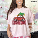 DTF Transfer - DTF009318 Dashing Through the Snow Car with Tree 2 Faux Glitter/Embroidery