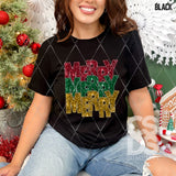 DTF Transfer - DTF009347 Merry Stacked Word Art Red Green and Gold Faux Glitter/Embroidery