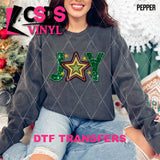 DTF Transfer - DTF009352 Joy Star Green Faux Glitter/Embroidery