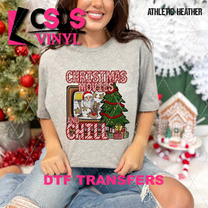 DTF Transfer - DTF009354 Christmas Movies and Chill Peppermint Stripes Faux Embroidery