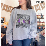 DTF Transfer - DTF009592 Football Black Word Collage Purple Grey White