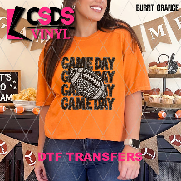 DTF Transfer - DTF009619 Game Day Football Stacked Word Art Faux Rhinestones/Glitter