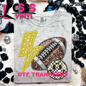 DTF Transfer - DTF009640 Smile Football Lightning Bolt Faux Sequins/Rhinestones Yellow