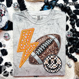 DTF Transfer - DTF009641 Smile Football Lightning Bolt Faux Sequins/Rhinestones Orange