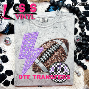 DTF Transfer - DTF009643 Smile Football Lightning Bolt Faux Sequins/Rhinestones Purple