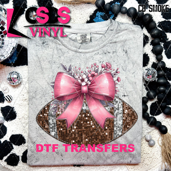 DTF Transfer - DTF009649 Football Coquette Bow Faux Sequins/Embroidery