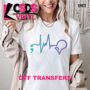 DTF Transfer - DTF009708 Semi Colon Heart Beat Heart Suicide Awareness