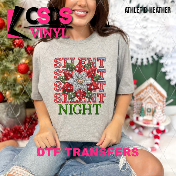 DTF Transfer - DTF009873 Silent Night Stacked Word Art Faux Rhinestone/Embroidery