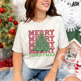 DTF Transfer - DTF009879 Merry Christmas Stacked Word Art Faux Rhinestone/Embroidery