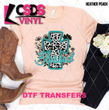 DTF Transfer - DTF009998 Blessed Turquoise and Cow Cross