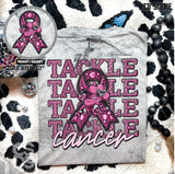 DTF Transfer - DTF010125 Tackle Cancer Stacked Word Art Faux Rhinestone/Glitter Pocket